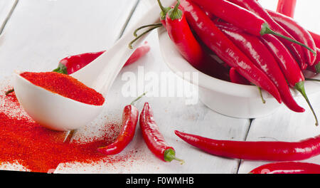 Piment rouge dans un bol blanc. Selective focus Banque D'Images