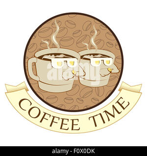 L'heure du café, la pause-café, café drôle cup.Comic caractères. Banque D'Images