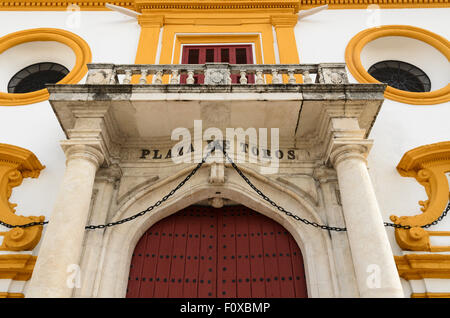 Détail de l'extérieur de l'Arène de Séville, Séville, Andalousie, Espagne, Europe. Banque D'Images