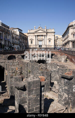 Amphithéâtre romain de Catane, Sicile, Italie Banque D'Images