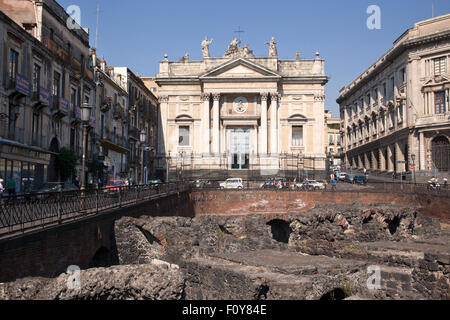 Amphithéâtre romain de Catane, Sicile, Italie Banque D'Images