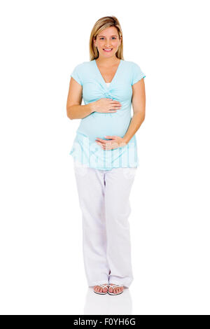 Portrait de jolie femme enceinte isolé sur fond blanc Banque D'Images