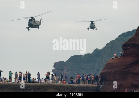 Sea King de la Marine royale 'Junglies" de la Force d'hélicoptères Commando effectuer un défilé à l'Air Show 2015 Dawlish. Banque D'Images