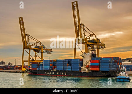 Grues à conteneurs à quai et Barcelone Espagne Banque D'Images