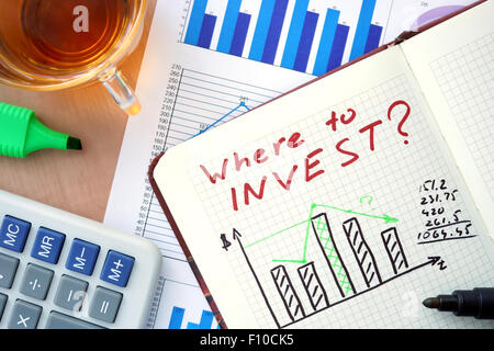 Le bloc-notes avec word où investir concept et marqueur. Banque D'Images