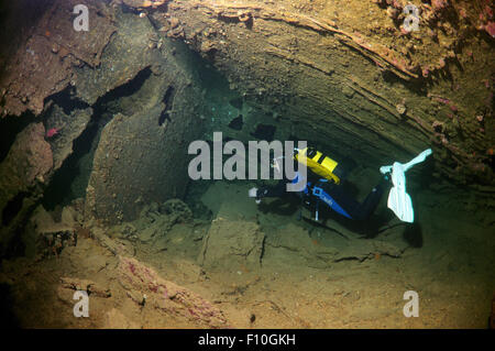 Mer Rouge, Egypte. 15 Oct, 2014. Plongeur à la recherche de shipwreck ''SS Dunraven''. Red Sea, Egypt, Africa © Andrey Nekrasov/ZUMA/ZUMAPRESS.com/Alamy fil Live News Banque D'Images