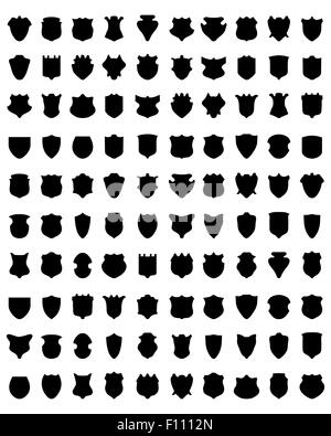 Silhouettes noires de boucliers sur un fond blanc, vector Banque D'Images
