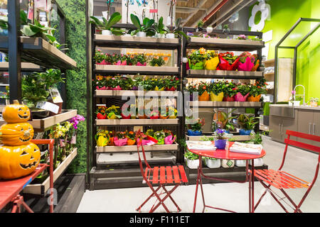 Le jardinage urbain dans un nouveau ministère à vocation urbaine Lowe's home improvement store à New York le Mardi, Août 18, 2015. Lowe's Cos a annoncé que la croissance du deuxième trimestre et les ventes des magasins comparables a battu les attentes des analystes en citant la croissance dans le logement aux États-Unis. Lowe's est la deuxième plus grande chaîne après l'amélioration de Home Depot. (© Richard B. Levine) Banque D'Images