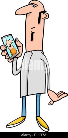 Cartoon Illustration de Man with mobile ou téléphone intelligent Illustration de Vecteur