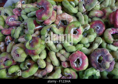 Manille tamarin, Pithecellobium dulce, gousses à vendre dans un marché alimentaire de Bangkok, Thaïlande Banque D'Images
