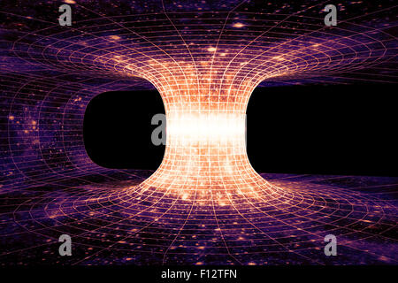 Un trou de ver, ou pont Einstein-Rosen, est un raccourci hypothétique reliant deux points distincts dans l'espace-temps. Banque D'Images