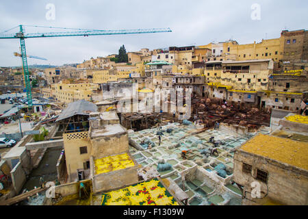 Vue sur les tanneries de Fès (fez), Maroc Banque D'Images