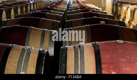 Des tonneaux de vin stocké dans le Delaire Graff estate à Stellenbosch, Afrique du Sud - 31/07/2015 Banque D'Images