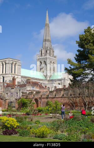 La Cathédrale de Chicester vu de l'évêques de marche gardens Banque D'Images