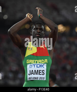 Beijing, Chine. Août 26, 2015. La Grenade Kirani James célèbre après la finale hommes 400m au Championnats du monde IAAF 2015 au 'nid d'oiseau' Stade national de Beijing, capitale de la Chine, le 26 août 2015. Crédit : Li Gang/Xinhua/Alamy Live News Banque D'Images