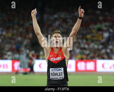 Beijing, Chine. 26 août, 2015. Thomas Roehler d'Allemagne célèbre lors de la finale du javelot masculin de la Beijing 2015 es Championnats du Monde au Stade National, également connu sous le nom de nid d'oiseau, à Beijing, Chine, 26 août 2015. Dpa : Crédit photo alliance/Alamy Live News Banque D'Images