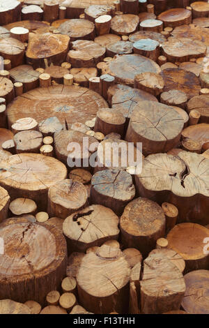 Fond naturel. Vieux bois de teck de souches avec des fissures et des anneaux annuels Banque D'Images