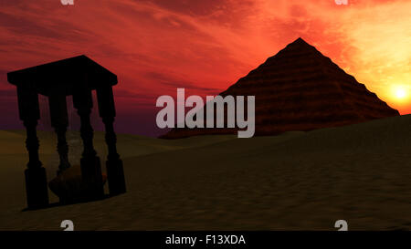 Minuterie de sable du désert avec arrière-plan en pyramide au coucher du soleil - le temps qui passe Banque D'Images