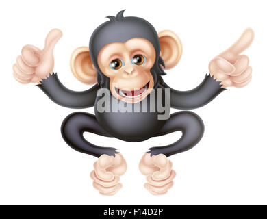 Cartoon singe chimpanzé comme le caractère mascot donnant un coup de pouce et de pointage Banque D'Images