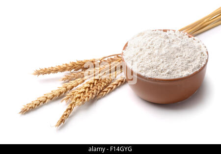 La farine de blé et les épis de blé isolated on white Banque D'Images