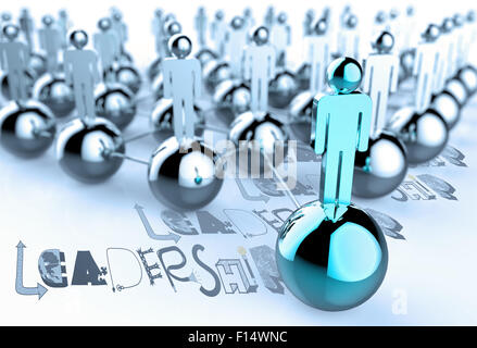 Mot LEADERSHIP graphique dessiné à la main et 3d human link signe en tant que concept Banque D'Images