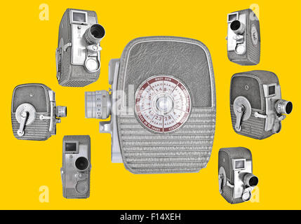 8mm caméras dans des angles différents dans un layot rétro Banque D'Images