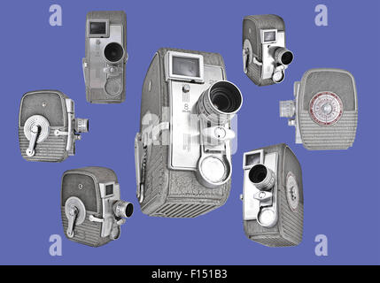 8mm caméras dans des angles différents dans un layot rétro Banque D'Images