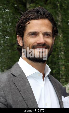 26-08-2015- Värmland prince Carl Philip Princess Sofia et le prince Carl Philip le 1er jour de la 2 journée de visite à plaque de visite à l'Byamossarna naturreservatet PRE/Albert Nieboer/Pays-Bas OUT - AUCUN FIL SERVICE - Banque D'Images