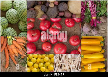 Variété de populaires marché de producteurs de fruits et légumes à produire collage Banque D'Images