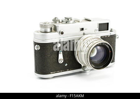 Vintage camera photo film isolated on white Banque D'Images