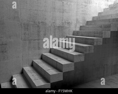 Résumé de l'intérieur avec des escaliers de béton en porte-à-faux sur le mur, 3d illustration Banque D'Images