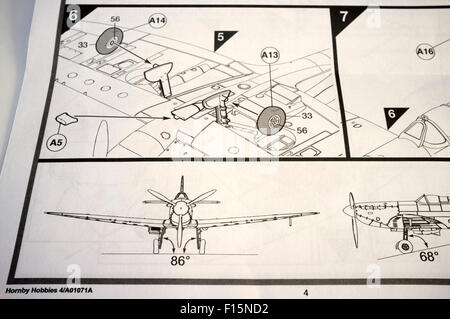 1/72 Airfix Spitfire Supermarine MK1a WW2 feuille d'instructions d'avions de chasse de la RAF Banque D'Images