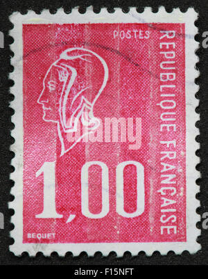 1f 1,00 Postes Republique francaise BEQUET visage rose rouge Stamp Banque D'Images