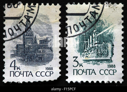 CCCP 4Kon 4K 1988 navire navire de guerre noyta Kremlin vert bleu 3k 3Kon URSS timbres soviétique Banque D'Images