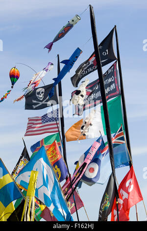 Assortiment de drapeaux flottants à un show ground en Angleterre Banque D'Images