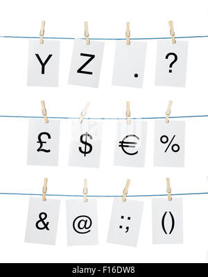 Situé sur la pendaison des lettres et des chiffres Banque D'Images