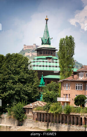 L'Inde, le Jammu-et-Cachemire, Srinagar, historique, Khanqah-i-Mu'ala, la Mosquée Shah Hamdan sur les rives de la rivière Jhelum Banque D'Images