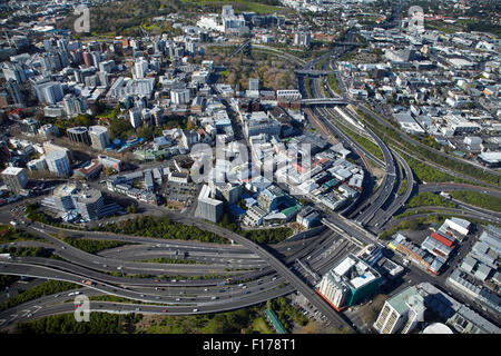 Jonction spaghetti (officiellement le Centre de l'autoroute), Newton, Auckland, île du Nord, Nouvelle-Zélande - vue aérienne Banque D'Images