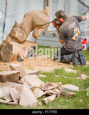 Knutsford, Cheshire, Royaume-Uni, le 29 août, 2015. Le 11ème concours de sculpture à la tronçonneuse English Open Jeu Cheshire & Country Fair Credit : John Hopkins/Alamy Live News Banque D'Images