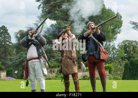 Tyntesfield House, Somerset, Royaume-Uni. Août 29, 2015. Tyntesfield house dans le Somerset en Angleterre est l'hôte d'une guerre d'Indépendance américaine remise en vigueur par la Société du roi George le troisième, les forces de la Couronne et Lexington Minuteman. L'affichage se termine par une escarmouche illustrant la 1775 Bataille de Bunker Hill. Crédit : Mr Standfast/Alamy Live News Banque D'Images