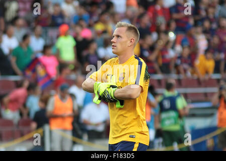 Le Nou Camp, Barceona. Août 29, 2015. L'Espagne. FC Barcelone contre Malaga CF. Gardien de Barcelone Ter Stegen à réchauffer : Action Crédit Plus Sport/Alamy Live News Banque D'Images