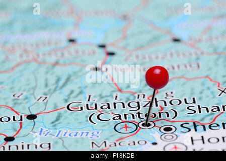 Guangzhou sur une carte de l'Asie Banque D'Images