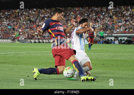 Le Nou Camp, Barceona. Août 29, 2015. L'Espagne. FC Barcelone contre Malaga CF. L'Espagne. La Liga. FC Barcelone contre Malaga CF. Suarez en action. © Plus Sport Action/Alamy Live News Banque D'Images