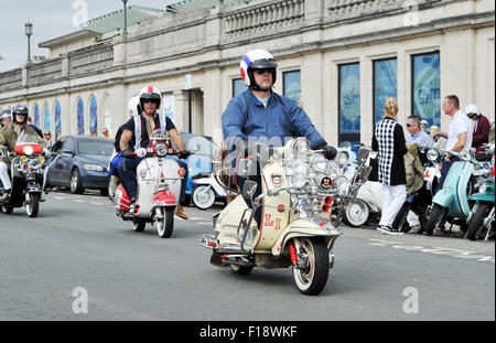 Brighton, UK. 30 août, 2015. Des milliers de mods avec leurs trottinettes descendre sur Brighton pour le Mod annuel qui est un événement week-end 3 jours de célébration de leurs véhicules , la mode et les années 60 Banque D'Images