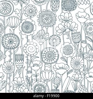 Seamless vector motif floral noir et blanc Illustration de Vecteur