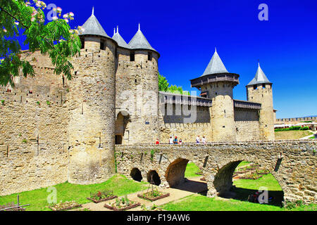 Carcassonne - Cité médiévale plus grand château-forteresse en France, Banque D'Images