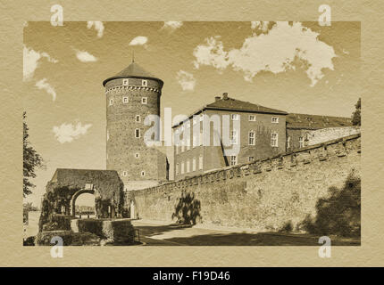 Bernardynska Brama gate et le Baszta Sandomierska Tower sur le côté est de l', Wawel Cracovie, Petite-pologne, Pologne, Europe Banque D'Images