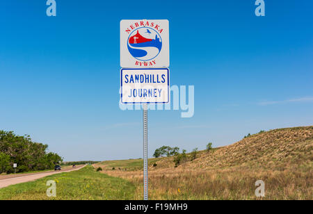 Nebraska Sandhills, Voyage Autoroute 2 Scenic Byway, road sign Banque D'Images