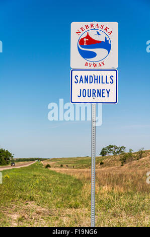 Nebraska Sandhills, Voyage Autoroute 2 Scenic Byway, road sign Banque D'Images