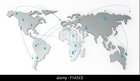 Les réseaux sociaux 3d sur la carte du monde comme concept Banque D'Images